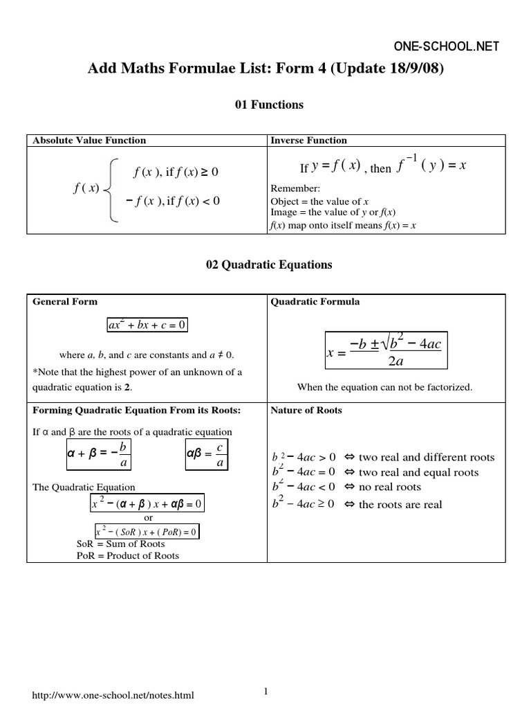 Add Maths Formula Sheet for SPM | PDF | Standard Deviation | Slope