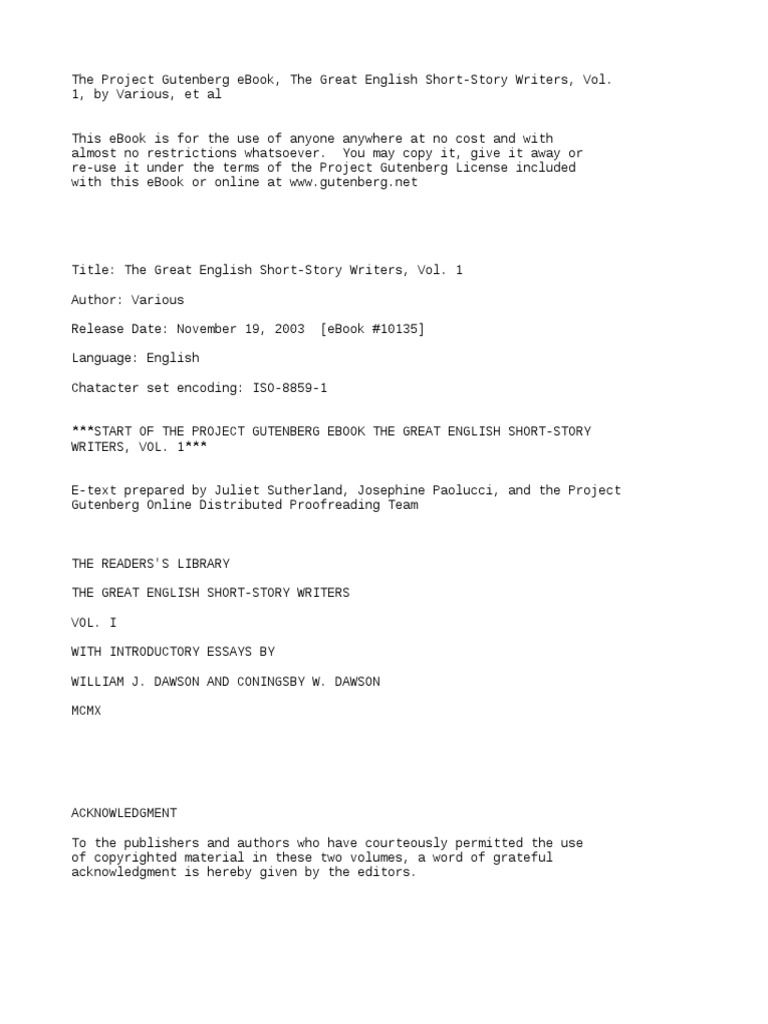 The Great English Short Story Writers Volume 1 Pdf Short Stories Narrative