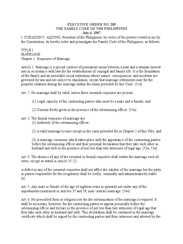 Family Code of the Philippines Overview | PDF | Annulment | Family