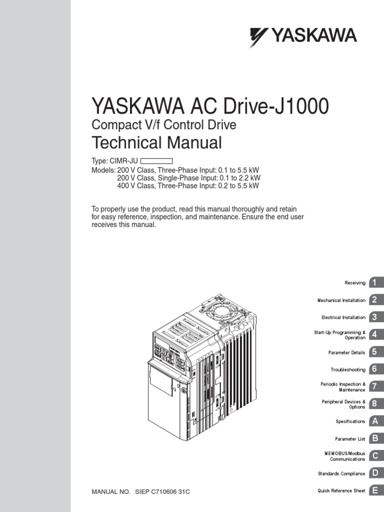 YASKAWA AC DriveJ1000 Technical Manual PDF Electrostatic