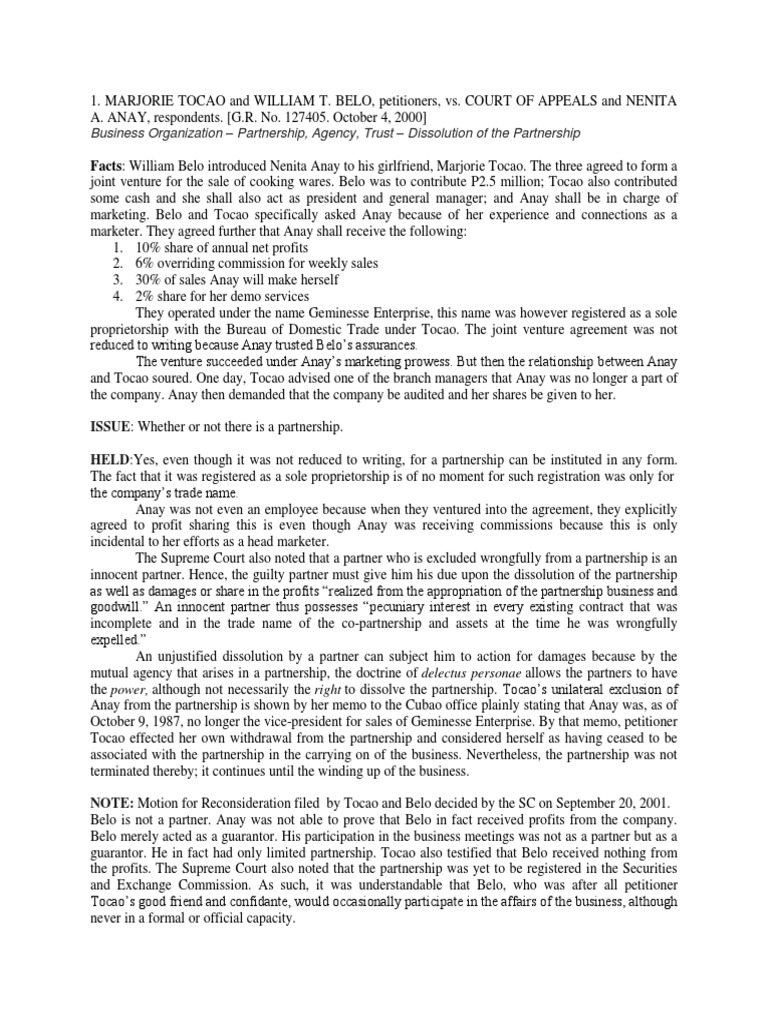 Agency, Partnership and Trust Cases | PDF | Double Taxation | Partnership