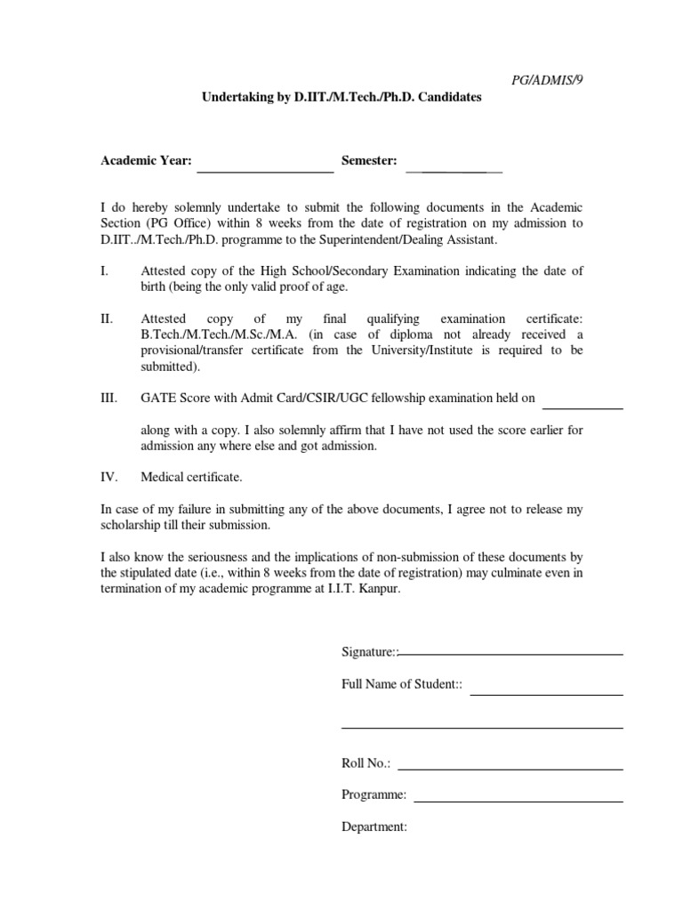 Undertaking Form PDF