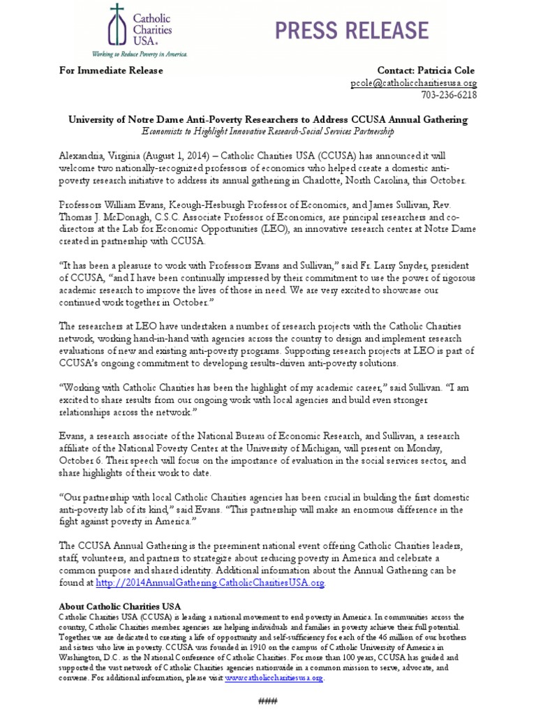 University of Notre Dame AntiPoverty Researchers To Address CCUSA