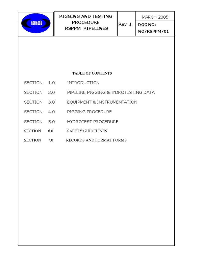 Narmada Hydrotest Procedure (Rigid) Rev 1 PDF Pipeline Transport