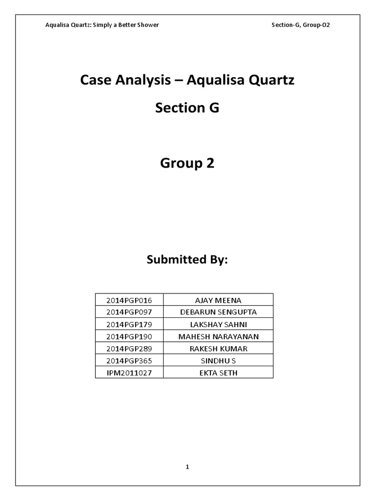 Case Analysis of Aqualisa Quartz PDF Brand Sales