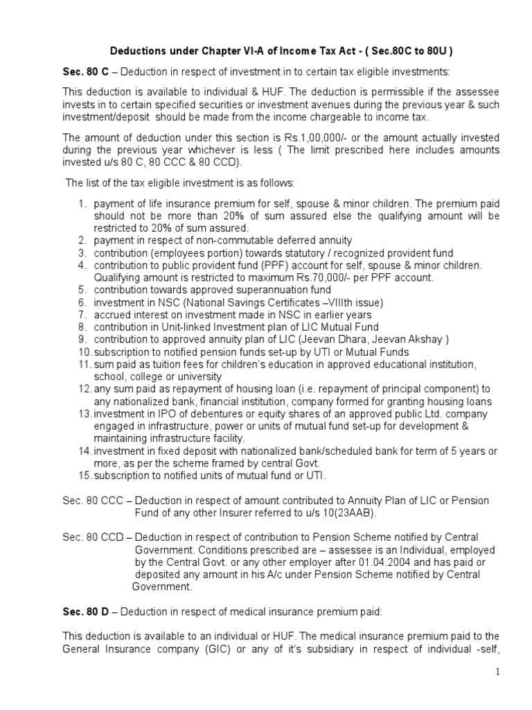 Chapter VI-A Income Tax Deductions | PDF | Tax Deduction | Loans