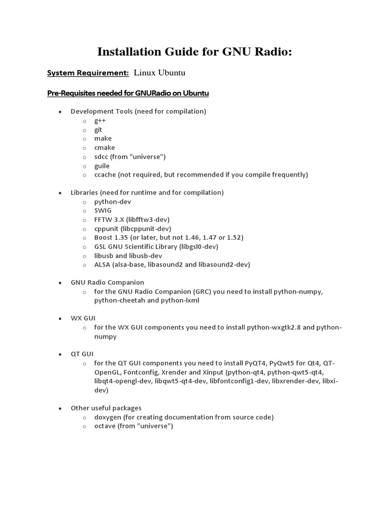 Installation Guide For Gnu Radio:: System Requirement: Linux Ubuntu Pre ...