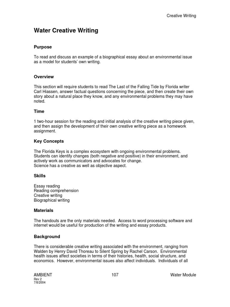 Water creative writing image