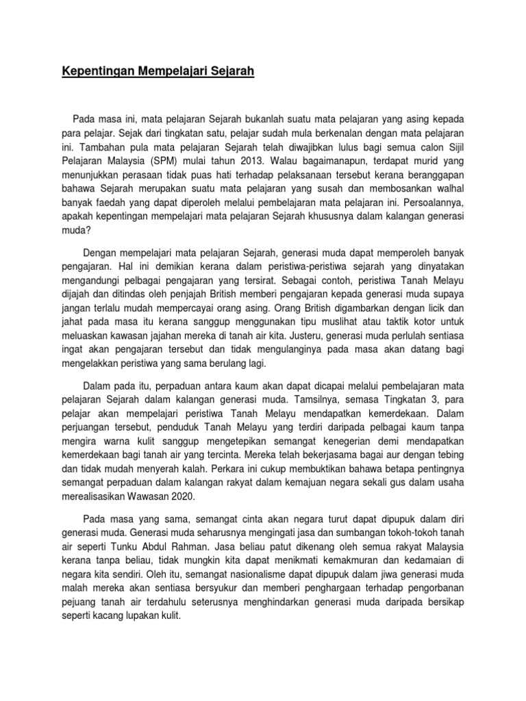 Kepentingan Mempelajari Sejarah Pdf