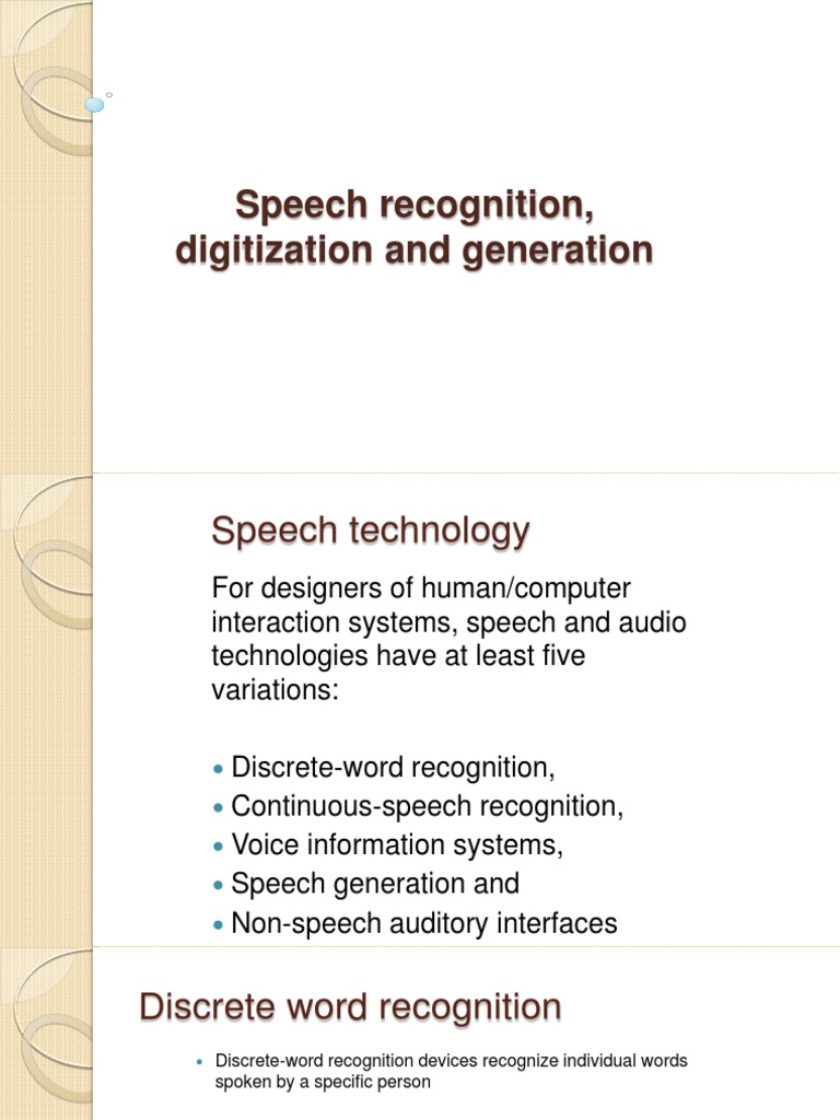 Speech Recognition and Generation Overview | PDF | Speech Recognition ...