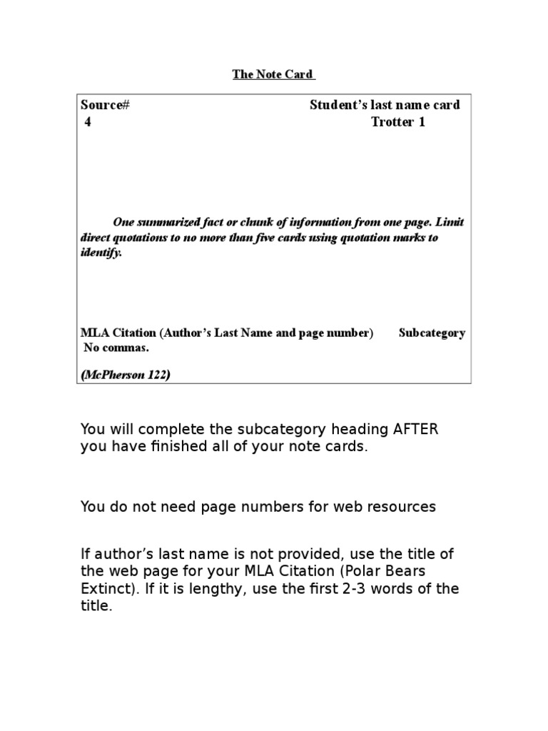 MLA Citation Guidelines for Note Cards | PDF | Language Arts ...