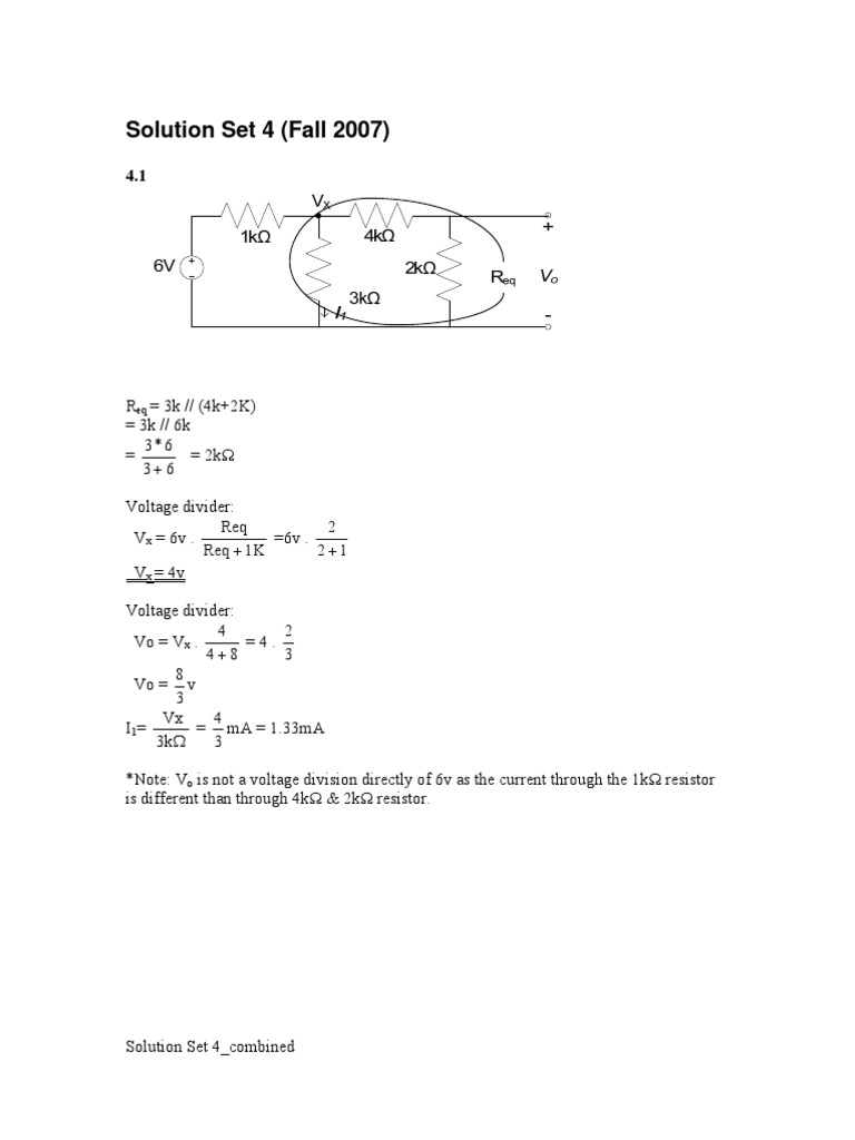 Electrical Circuit Solutions Set 4 | PDF | Electromagnetism | Analog ...