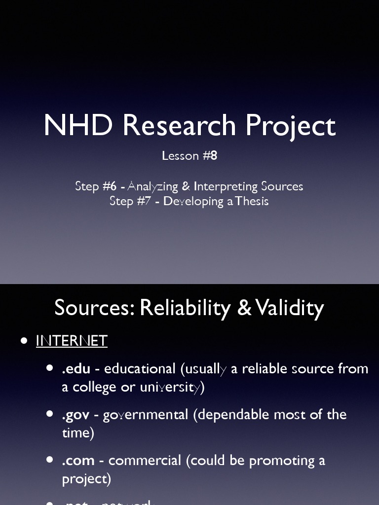 NHD Research Project: Thesis Development Guide | PDF | Thesis | Science