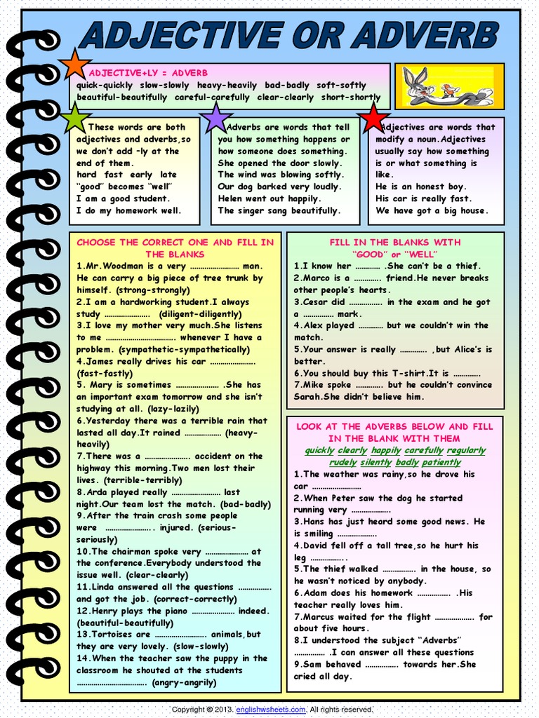 Modifiers Worksheet Adjectives Adverbs