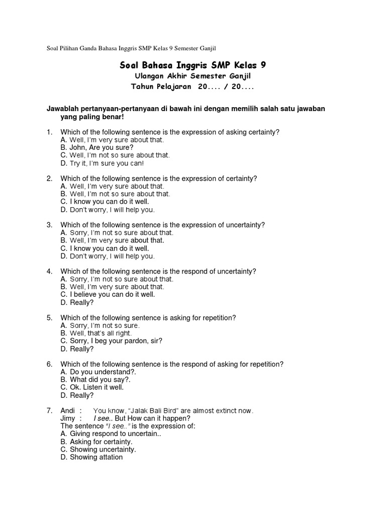 Contoh Soal Try Out Kelas 9 – Berbagai Contoh