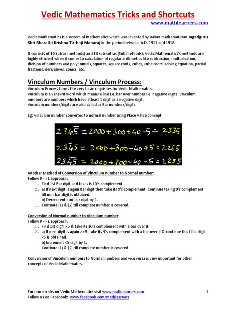Vedic Mathematics | PDF