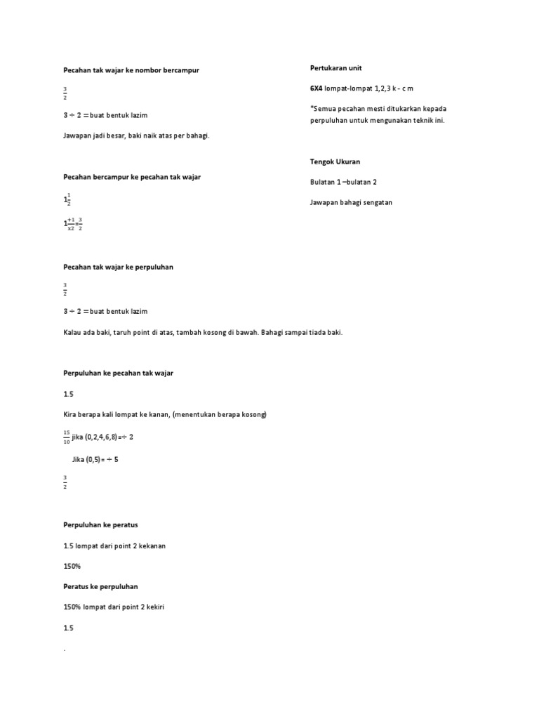 nota matematik sekolah rendah tahun 6