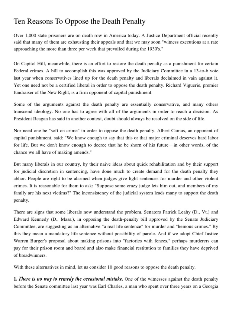 Ten Reasons To Oppose The Death Penalty PDF Capital Punishment Murder