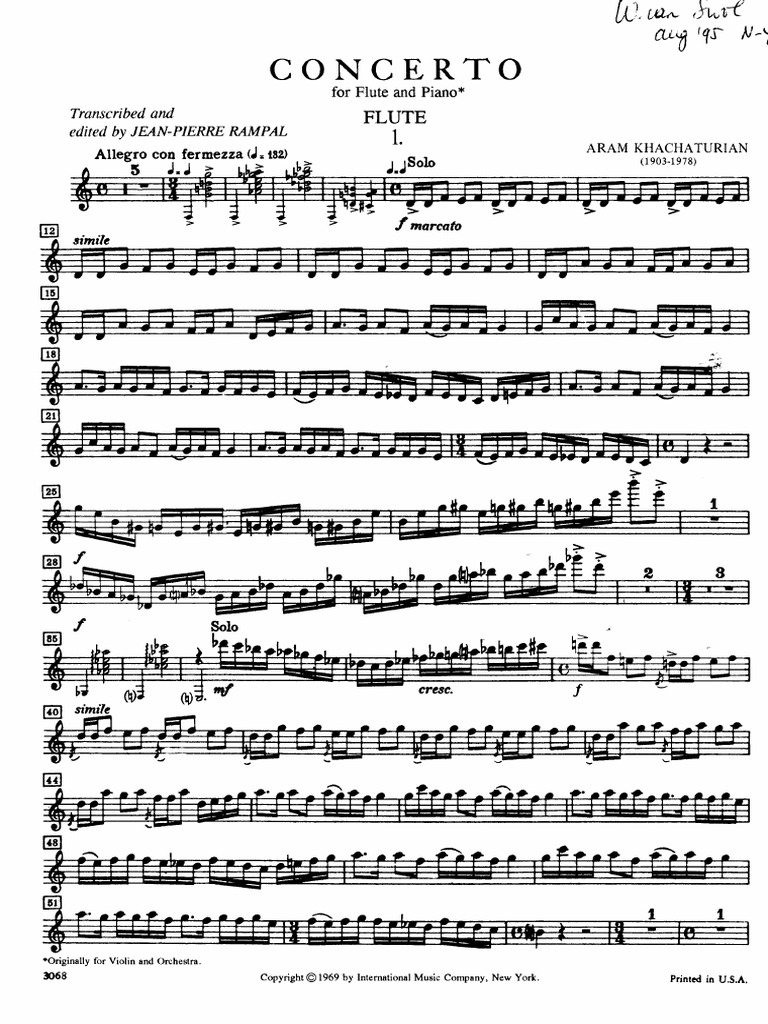 Khachaturian Concerto For Flute | PDF | Musical Compositions