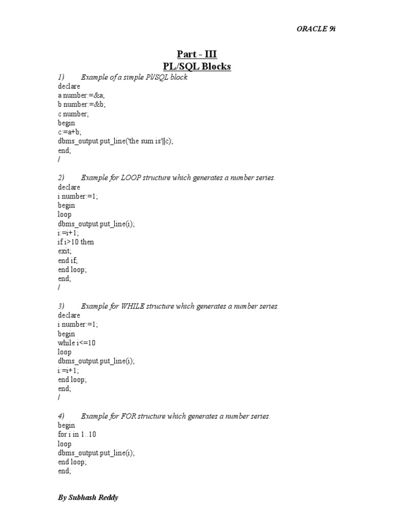 Pl sql examples pdf pl sql oracle corporation