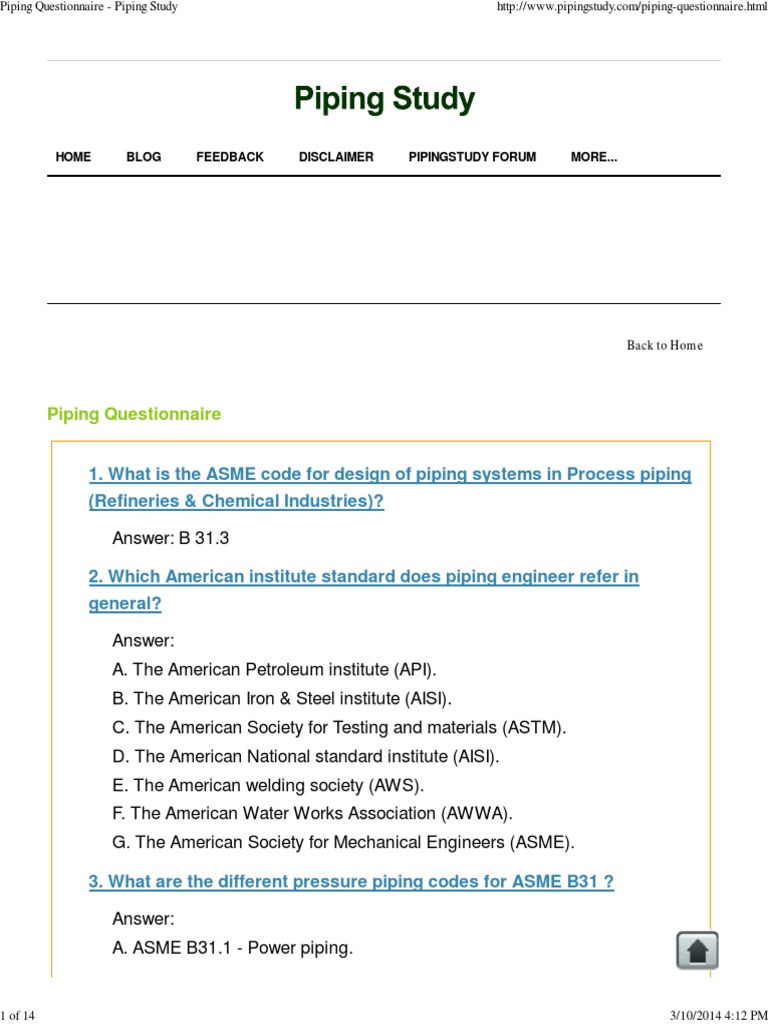 Piping Standards and Questionnaire Insights | PDF | Pipe (Fluid ...