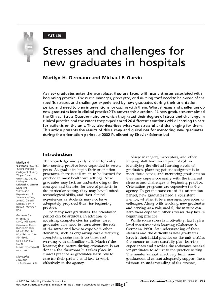 New Graduate Nurse Stressors in Hospitals | PDF | Nursing | Mentorship