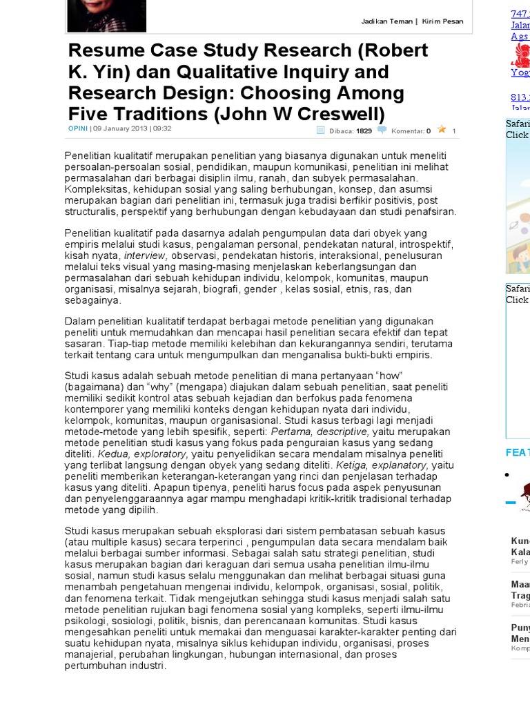 Resume Case Study Research (Robert K. Yin) Dan Qualitative Inquiry and