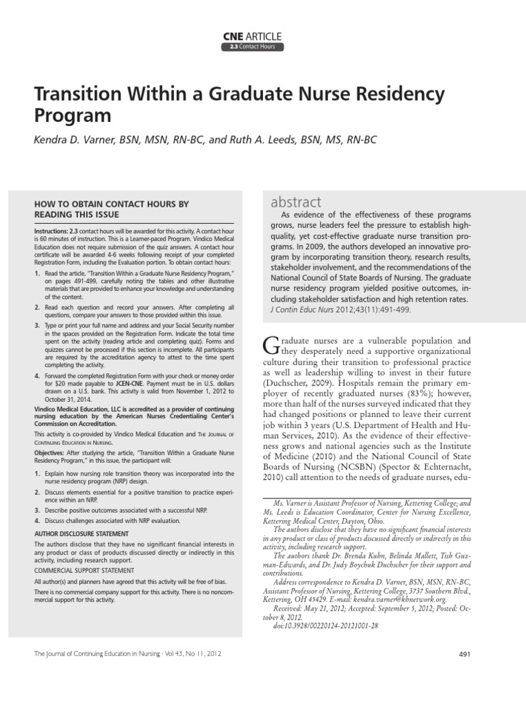 Transition Within A Graduate Nurse Residency Program | PDF | Employee ...