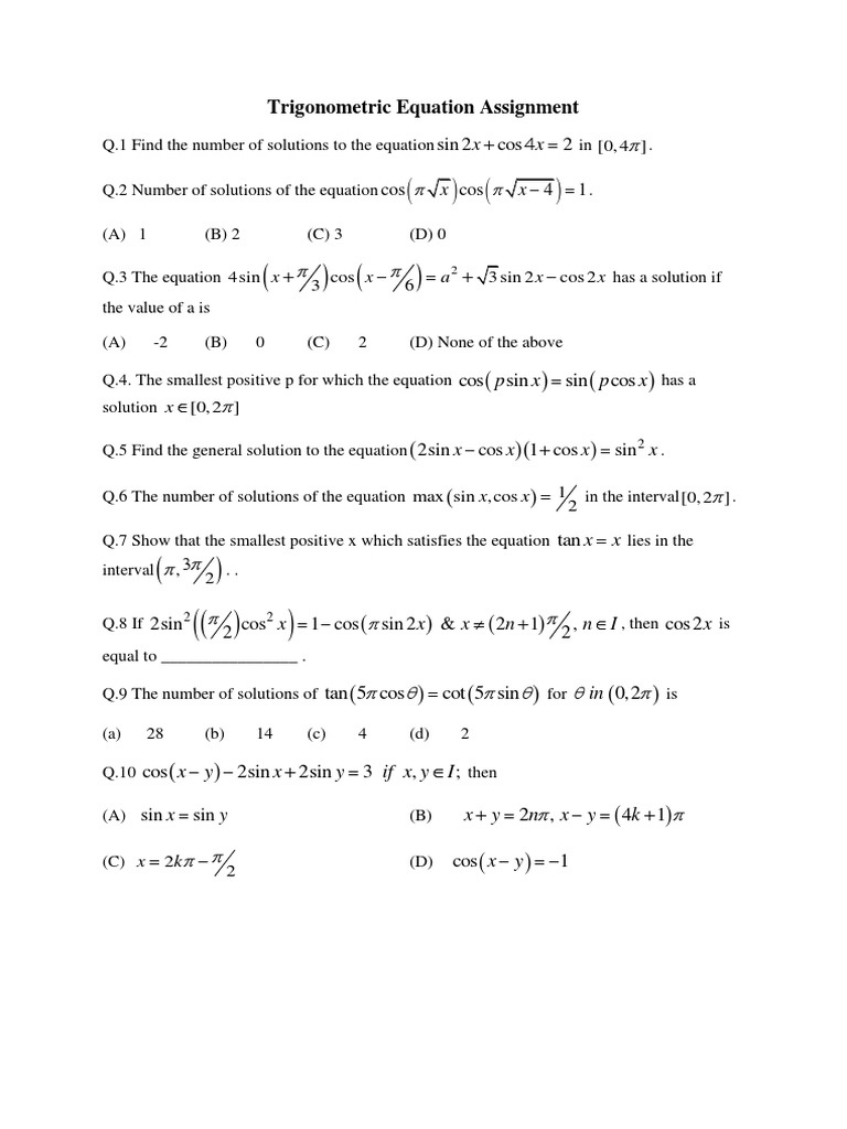 Trigonometric Equation Assignment | PDF | Trigonometric Functions | Sine