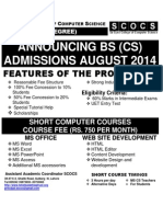 Announcing Bs (CS) Admissions August 2014: Features of The Programme