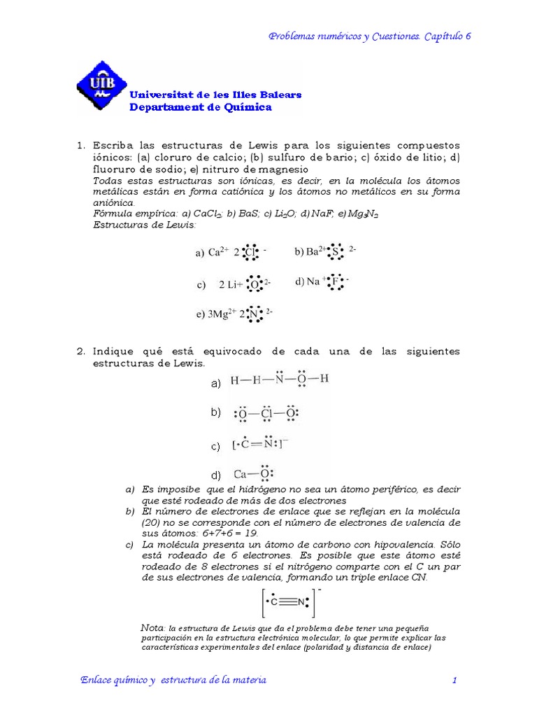 Problemas Resueltos - Estructura de Lewis | PDF | Enlace químico | Valencia  (Química), image size:768x1024