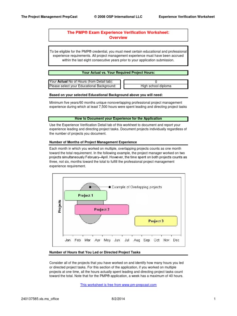 PMP Experience Verification Worksheet | Project Management | Accountability