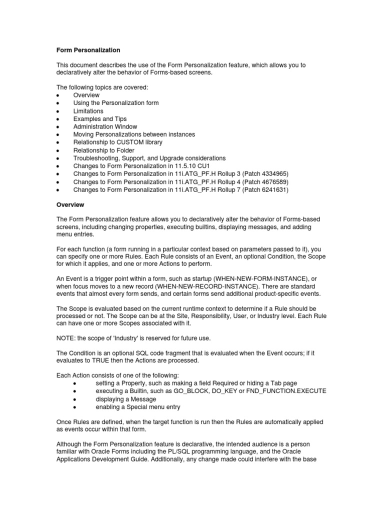 Form Personalization Guide for Oracle Forms | PDF | Parameter (Computer ...