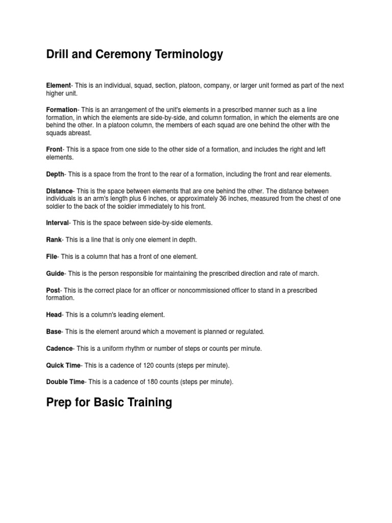 Drill and Ceremony Terminology PDF Flexibility (Anatomy) Military