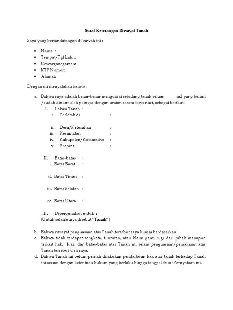 Surat Keterangan Riwayat Tanah