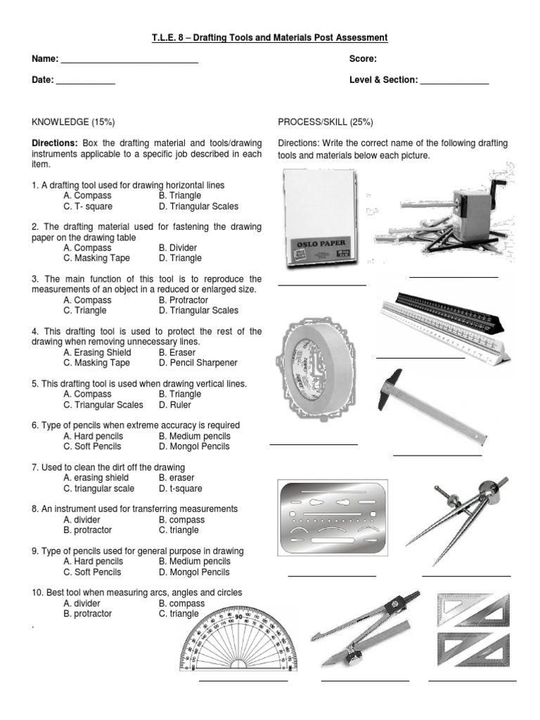 Drafting Tools and Materials Quiz | PDF | Technical Drawing | Drawing