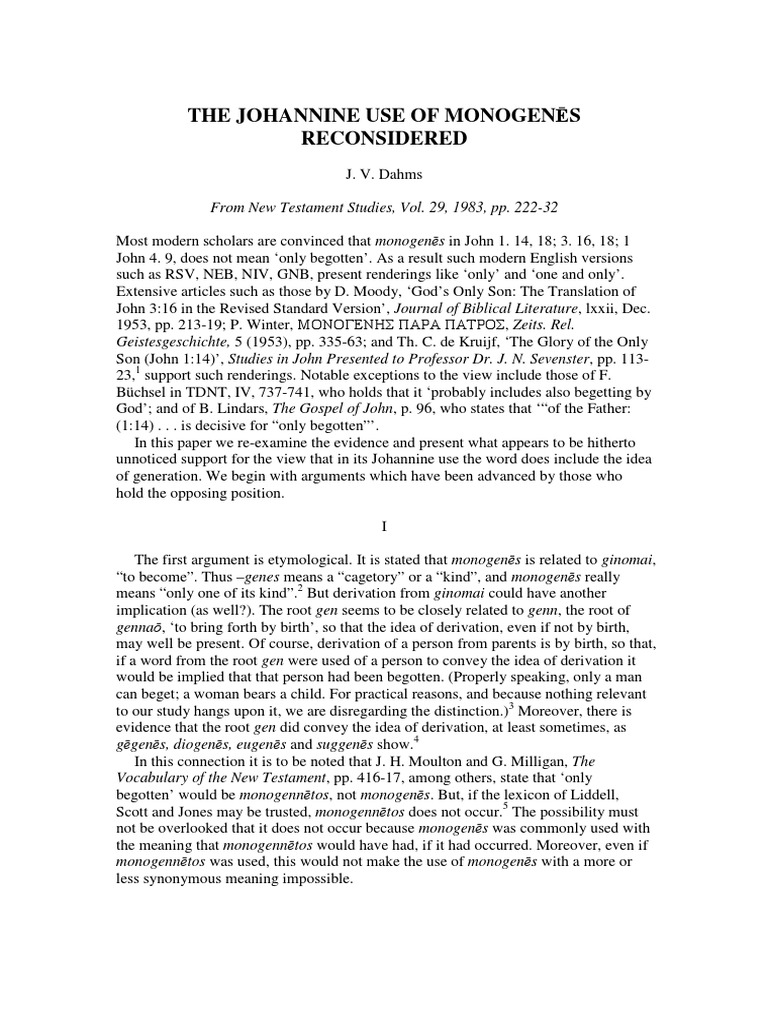 Johannine Monogenēs: A Reassessment | PDF | First Epistle Of John ...