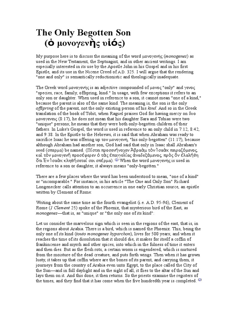 The Only Begotten Son Exploring the Meaning of Monogenes PDF Gnosticism Monotheism