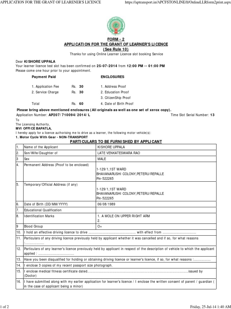 Minor Learner's Licence Application Form | PDF | Driver's License | License