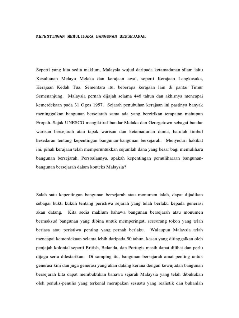 Kepentingan Memulihara Bangunan Bersejarah Pdf