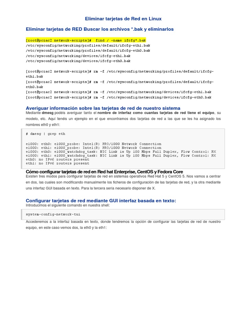Eliminar Tarjetas de RED Linux PDF Controlador de interfaz de red