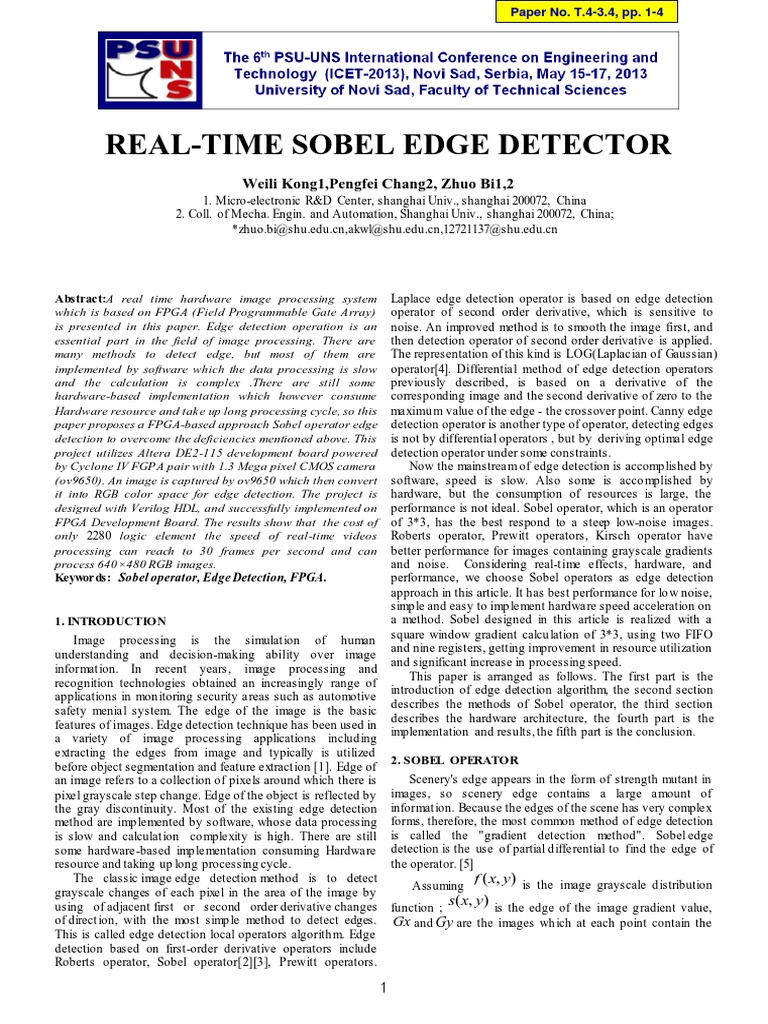 Edge Detection Sobel De2 Altera Pdf Digital Technology Electronic