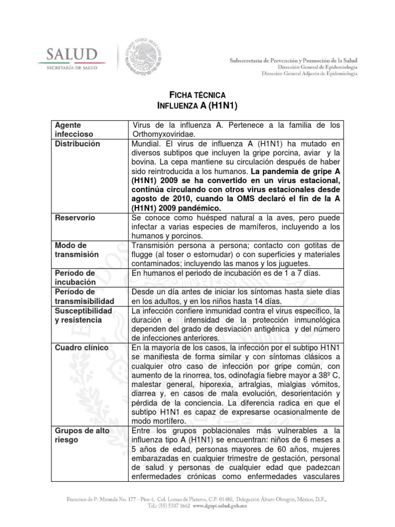 Ficha Tecnica Influenza AH1N1 | PDF | Virus de la Influenza A Subtipo ...
