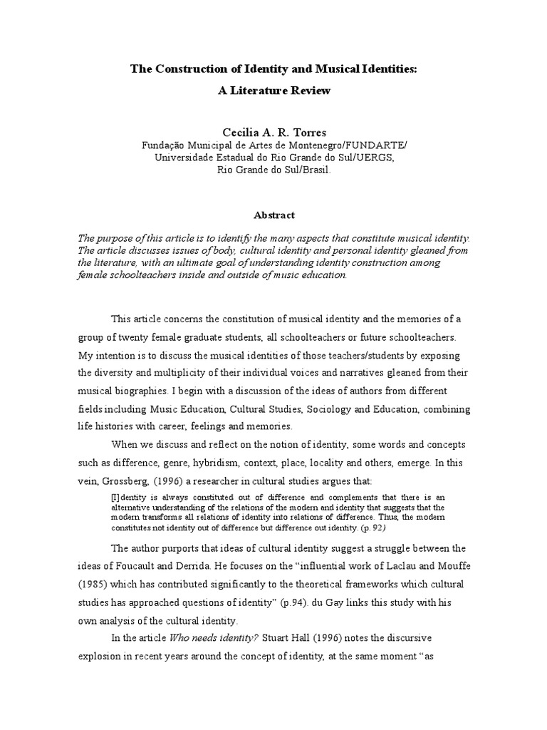 The Construction of Identity and Musical Identities - Cecilia Torres | PDF