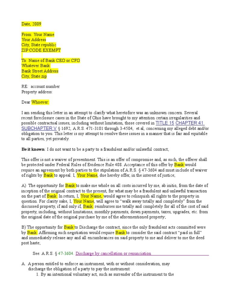 Mortgage Discharge Letter Foreclosure