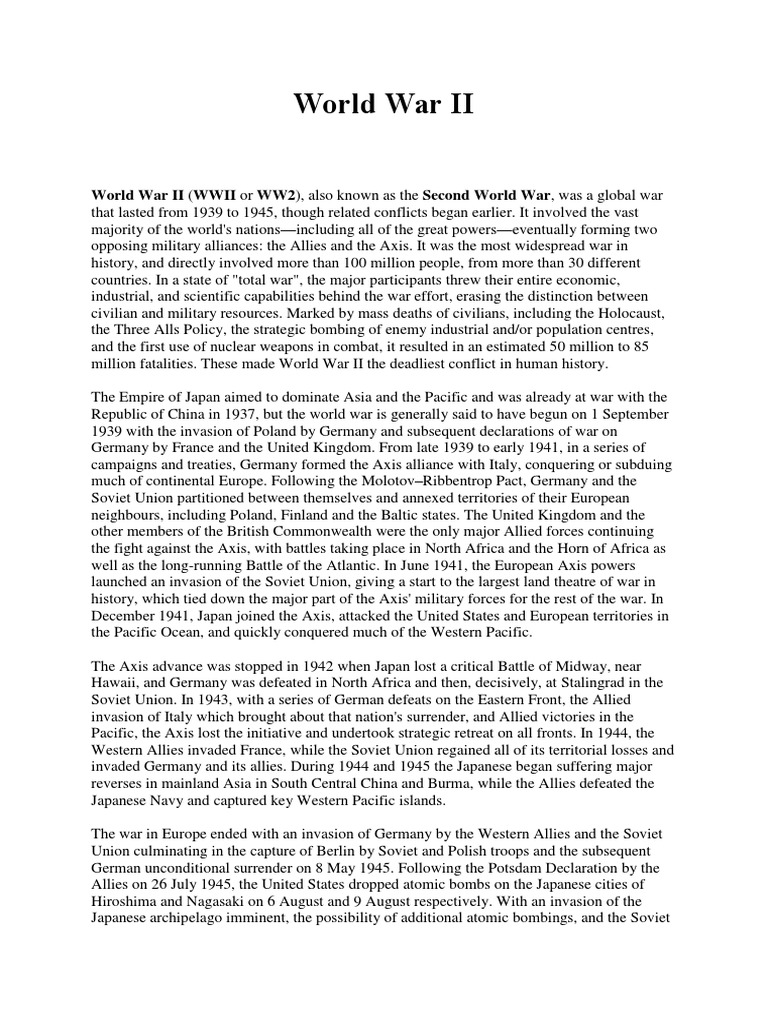 World War II: World War II (WWII or WW2), Also Known As The Second ...