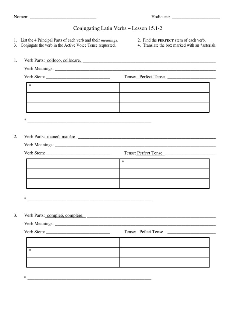 Latin Verb Conjugation Exercises | PDF | Perfect (Grammar ...