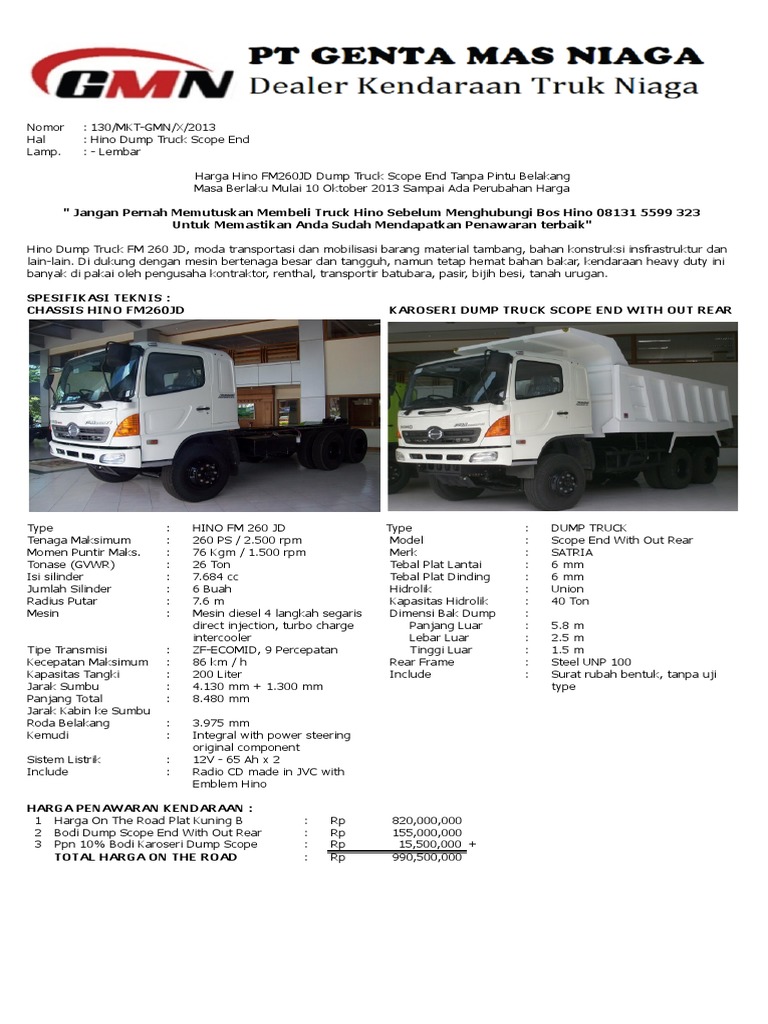 Hino Fm 260 Jd Karoseri Dump Truck Scope End