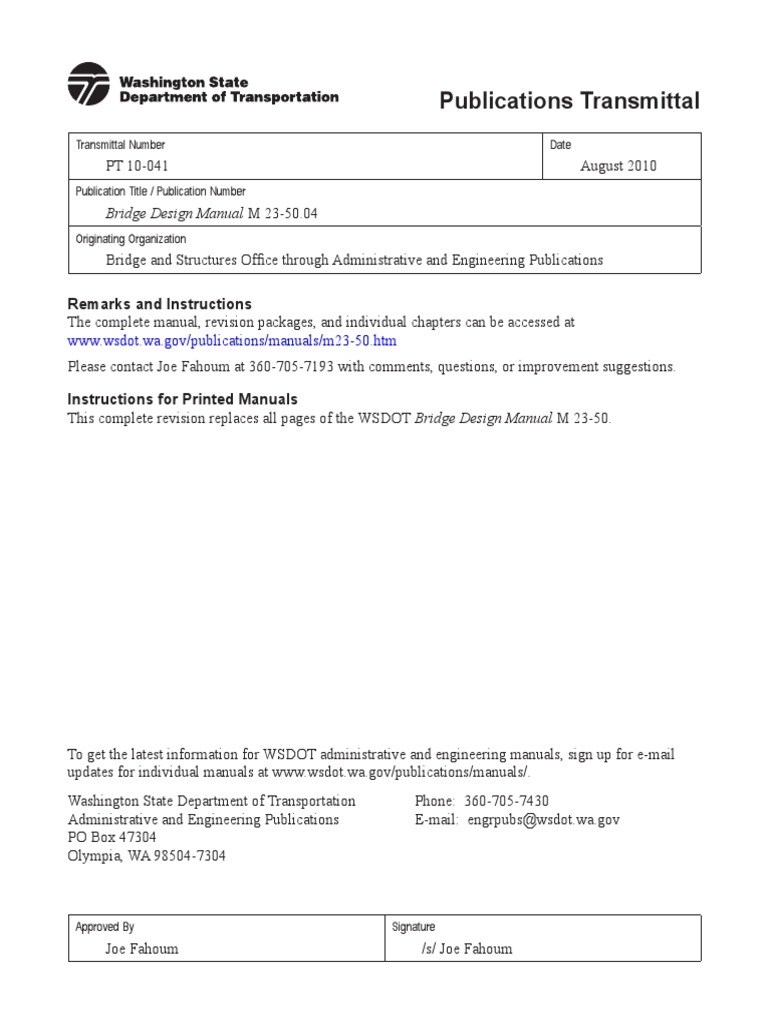Publications Transmittal: Bridge Design Manual M 23-50.04 | PDF ...