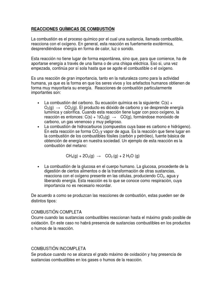 Reacciones Químicas de Combustión | PDF | Combustión | Hidrógeno